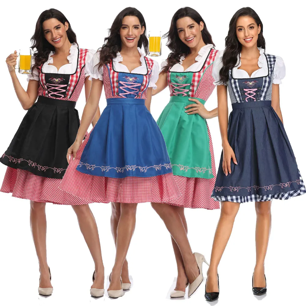 فساتين مهرجان أكتوبر البافارية التقليدية، زي البيرة الألمانية، فستان الحفلات الوردي البافاري الوطني المنقوش #1