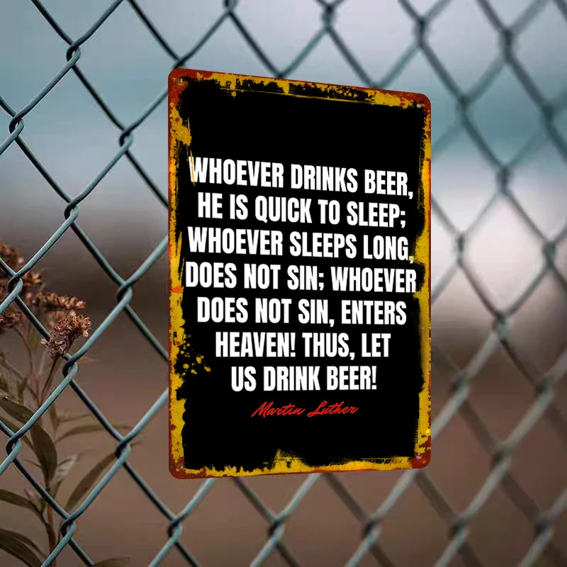Martin Luther Beer Quote Metal Tin Sign Vintage Wall Art Decor for Home Bar Pub Man Cave