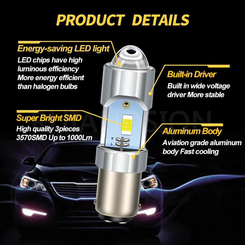 Ruiandsion BA15D LED Motorcycle Headlight Bulb 3570 3SMD Chip Car Reverse Parking Lamps High Low Beam White Yellow 6V 1000Lm