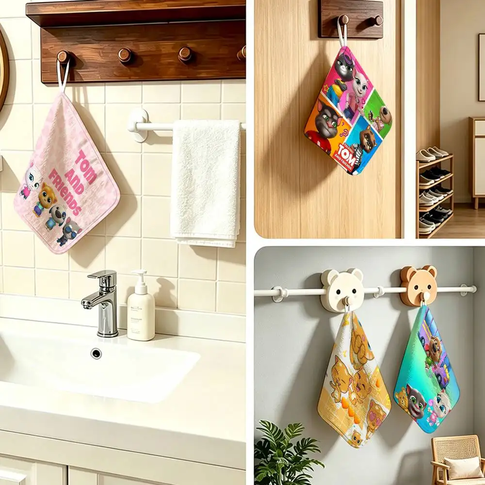 T-Talking T-Tom And F-Friends  Household Hanging Towel Polyester Cotton Hand Wiping Towel Sturdy For Bathroom Bedroom