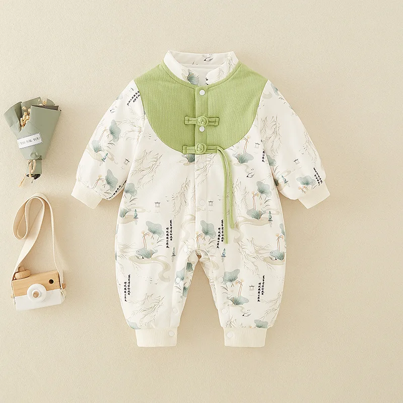 

Baby Clothes Autumn Winter New Thin Cotton Romper Boys and Girls Chinese Style Quilted Thickened Outdoor Jumpsuit Crawling Suit