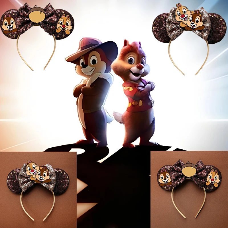 

Disney Cute Chip 'n' Dale Headbands Women Cartoon Tamias Ears Bow Hairbands Girl Pinecone Hair Accessories Kids Friends Festival