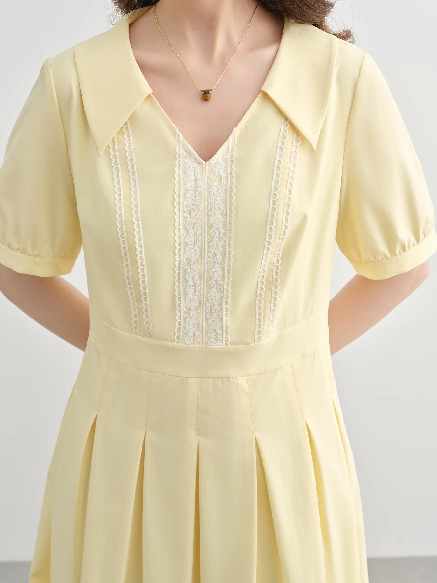 DUSHU 플러스 사이즈 여성 슬림 드레스 여름 달콤한 노화 감소 허리 짧은 소매 v 넥 하이 웨스트 Pleated 25DS82288