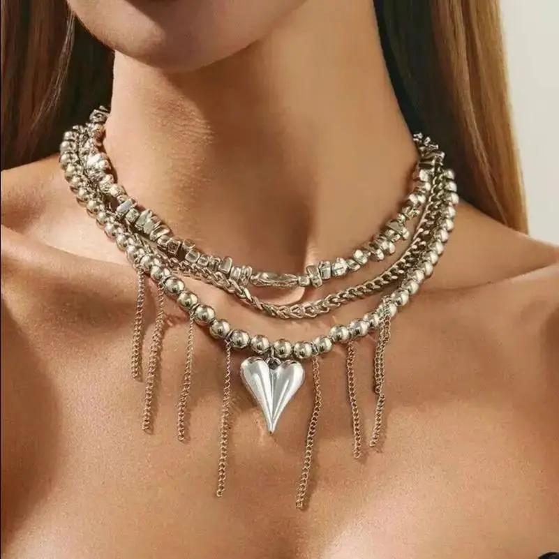 

Lacteo Love Heart Tassel Pendant Necklace Silver Color Vintage Creative Unique Banquet Wedding Femme Fashion Jewelry Accessories