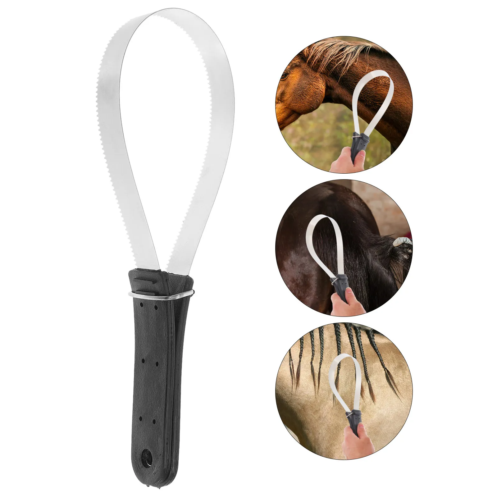 Horse Hair Scraper Brush With Stainless Steel Blades And Plastic Handle Grooming Shedder And Sweat Scraper Tool For Pet Horses
