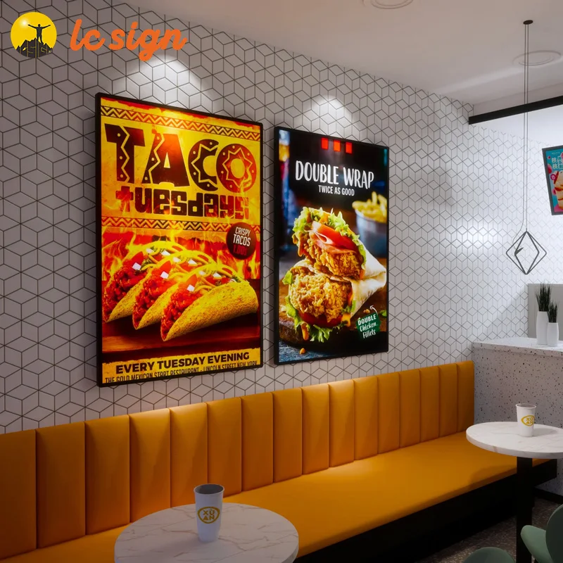custom.China Manufacture Fast Food Menu Light Box Poster Display Double Side Ultra Thin Lamp Sign Advertising Light Boxes