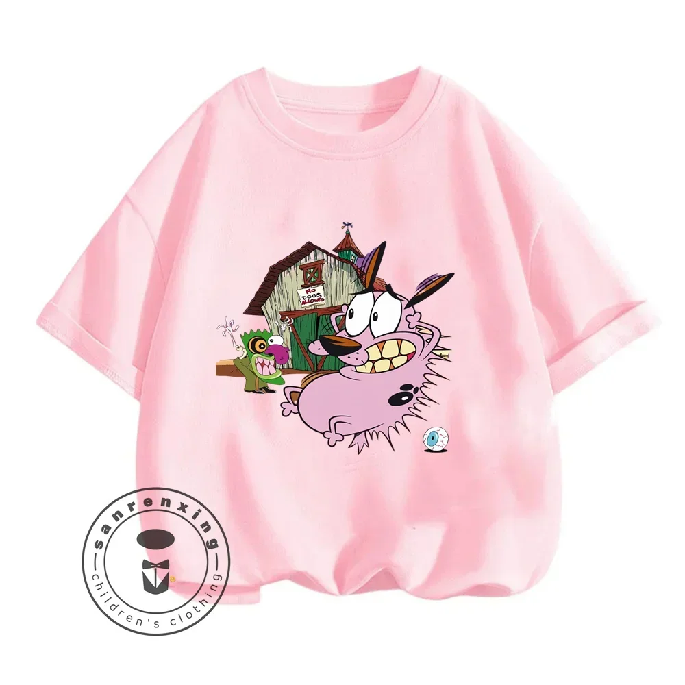 Perky Courage The Cowardly Dog Animated T-Shirts for Boy Girl Summer Fashion in Street Sports Style Elastic Tops Cartoon Prints