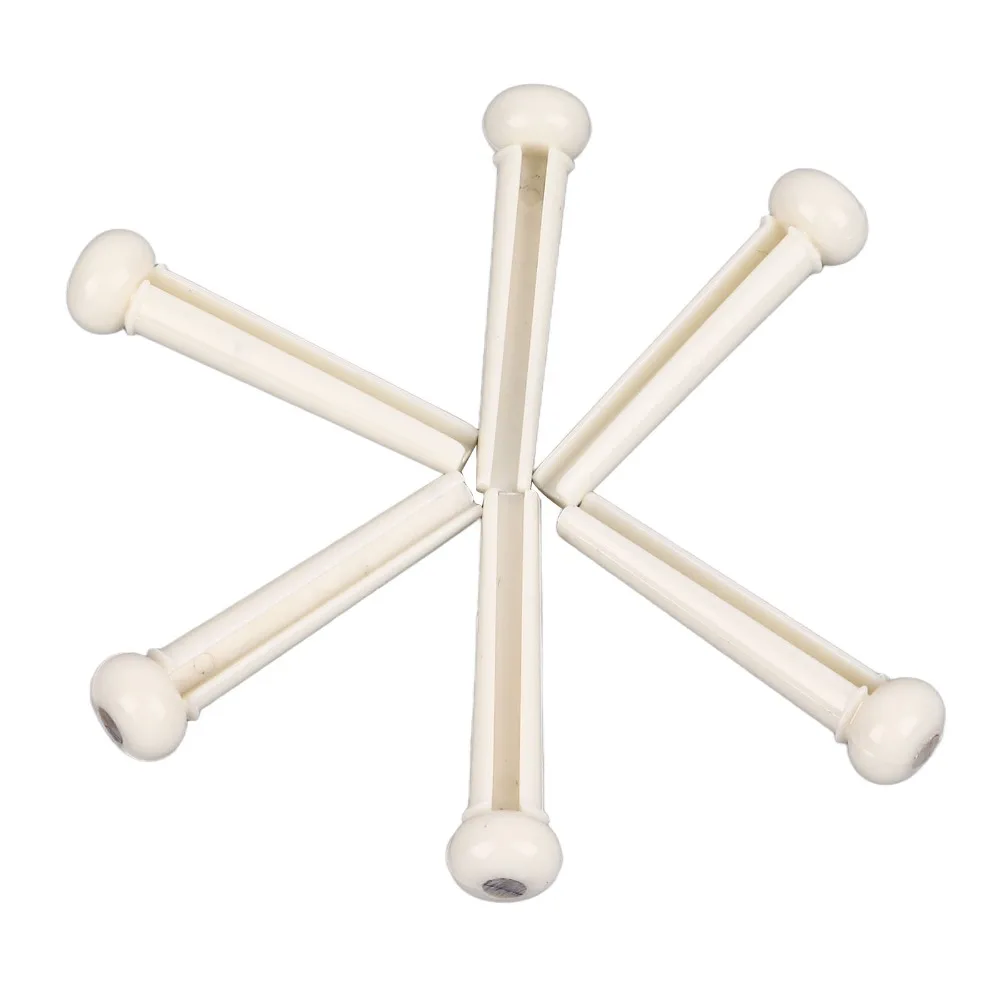 6PCS White Guitar Bridge Pins Abalone Dot Inlay Plastic Material Guitar String Pegs Acoustic Guitar Parts Guitar Maintenance