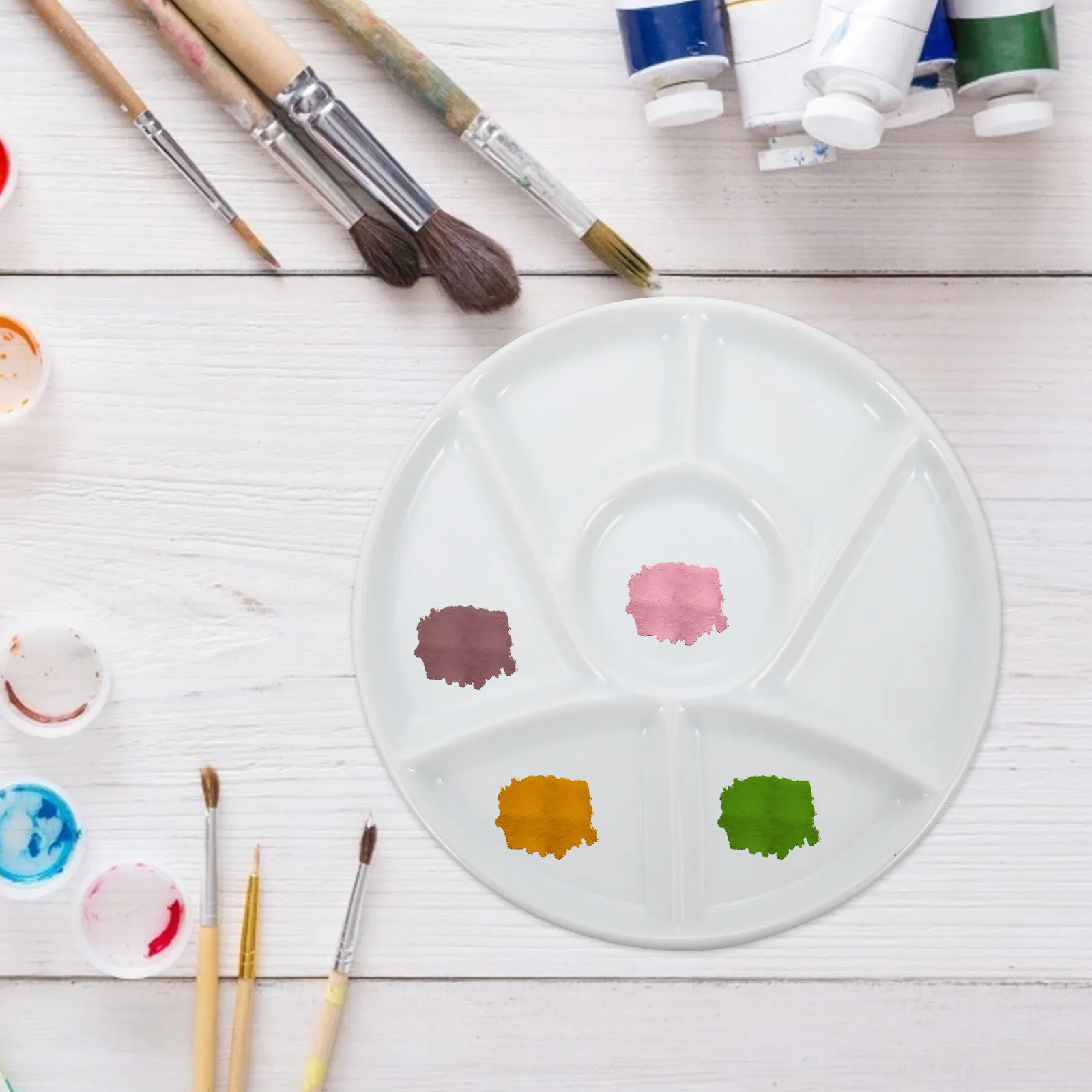 

Круглые керамические подносы для смешивания красок, легкие, портативные, прочные, с тонкой отделкой, идеально подходят для рисования и смешивания цветов.