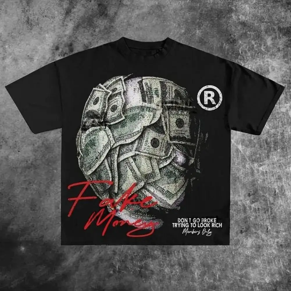 

Don't Go Broke Trying To Look Rich Graphic Print Casual T-Shirt Men Y2K Vintage Oversize Tshirt Streetwear Women Top