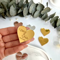 20/50/100Pcs Personalized Acrylic Love Heart Tag Engraved Custom Wedding Name Baby Baptism Mirror Gold Tag Decoration Gift