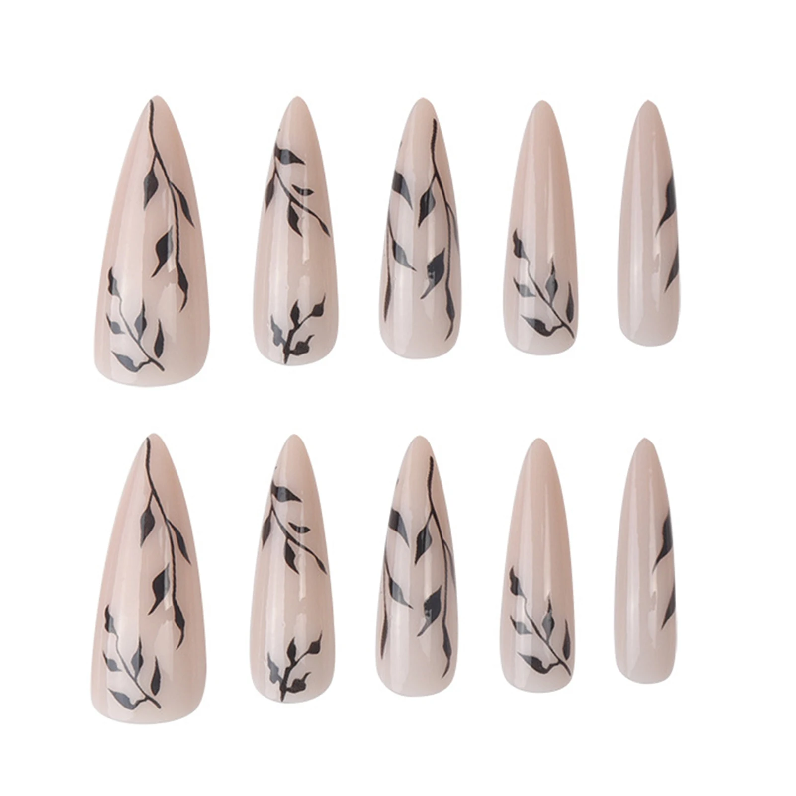 Leaf Silhouette Cuspidal False Nails Recyclable Full Cover Nail Sticker for Fingernail DIY at-Home