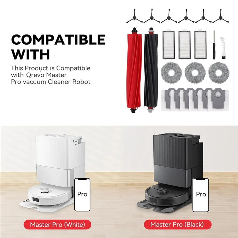 BAAO-23PCS Replacement Parts For Roborock Qrevo Master/V20/P10S Pro Vacuum Main Side Brush  Mop Cloths HEPA Filters Dust Bags