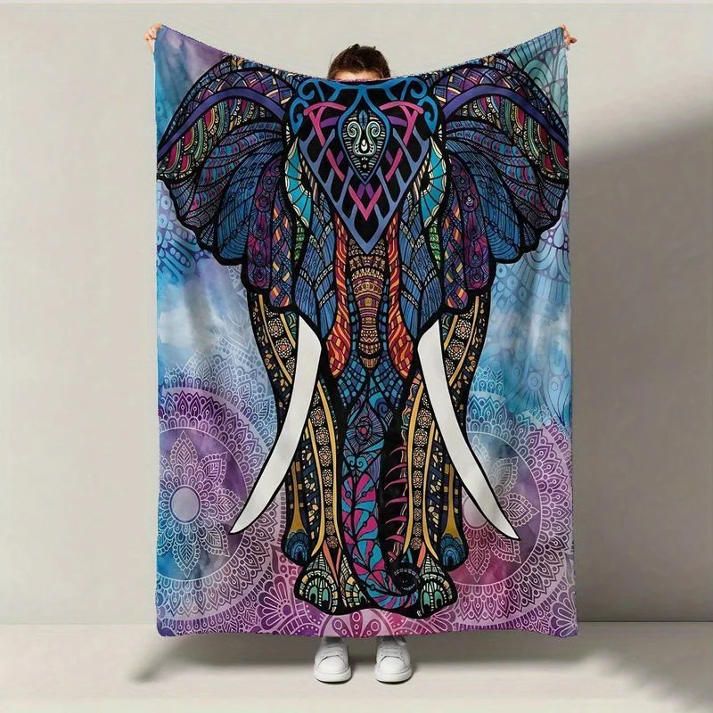

1pc Painted Elephant Flannel Blanket - Ultra-Soft, Christmas/Thanksgiving/Mother’s Day All-Season Gift