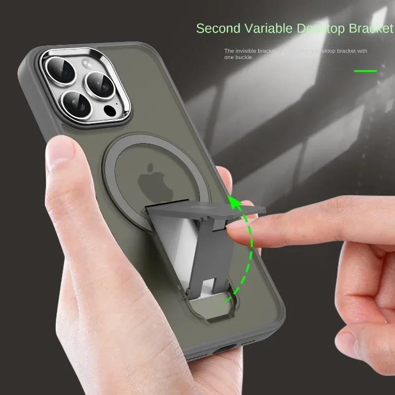 Stand Phone Case For iPhone 15 14 Plus 13 12 11 Pro Max Magnetic for Magsafe Wireless Charge Matte Shockproof Bumper Clear Cover