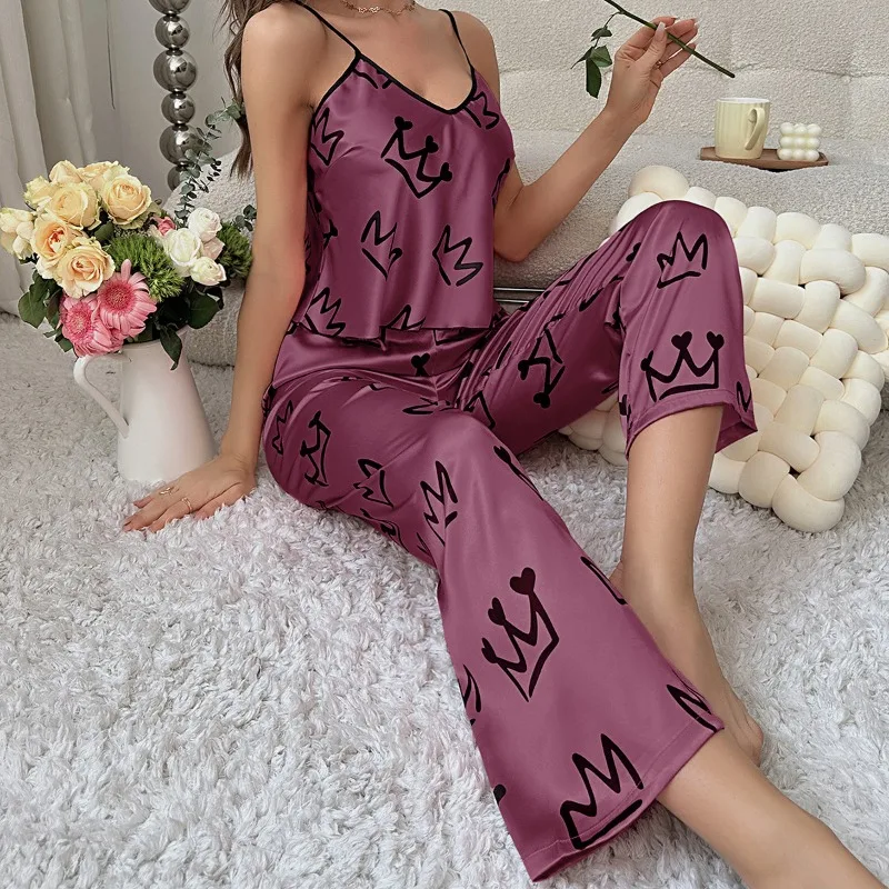 Women Silk Sleepwear Sexy Sleepwear Sleeveless Tops Pants Two Piece Suit Loungewear Pajama Sets Summer Luxury Brand Clothing