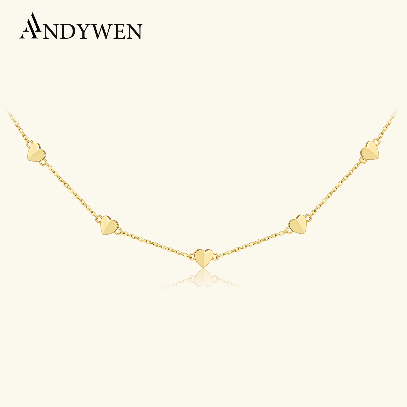 ANDYWEN Srebro Próby 925 Naszyjnik Choker z Zawieszką w Kształcie Serca 2021 Damska Biżuteria Elegancka Modna Luksusowa Biżuteria na Imprezę