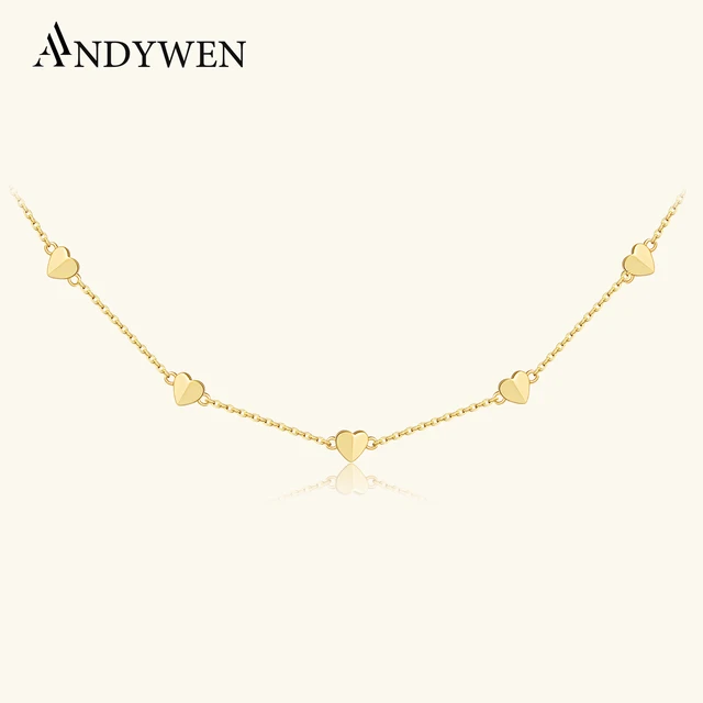 ANDYWEN Srebro Próby 925 Naszyjnik Choker z Zawieszką w Kształcie Serca 2021 Damska Biżuteria Elegancka Modna Luksusowa Biżuteria na Imprezę