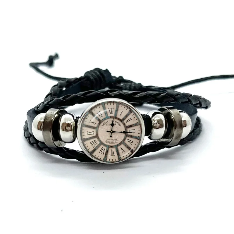 Round Retro Clock Pocket Watch Pattern Leather Bracelets Glass Dome Snap Button Bracelet & Bangles Fashion Women Men Jewelry