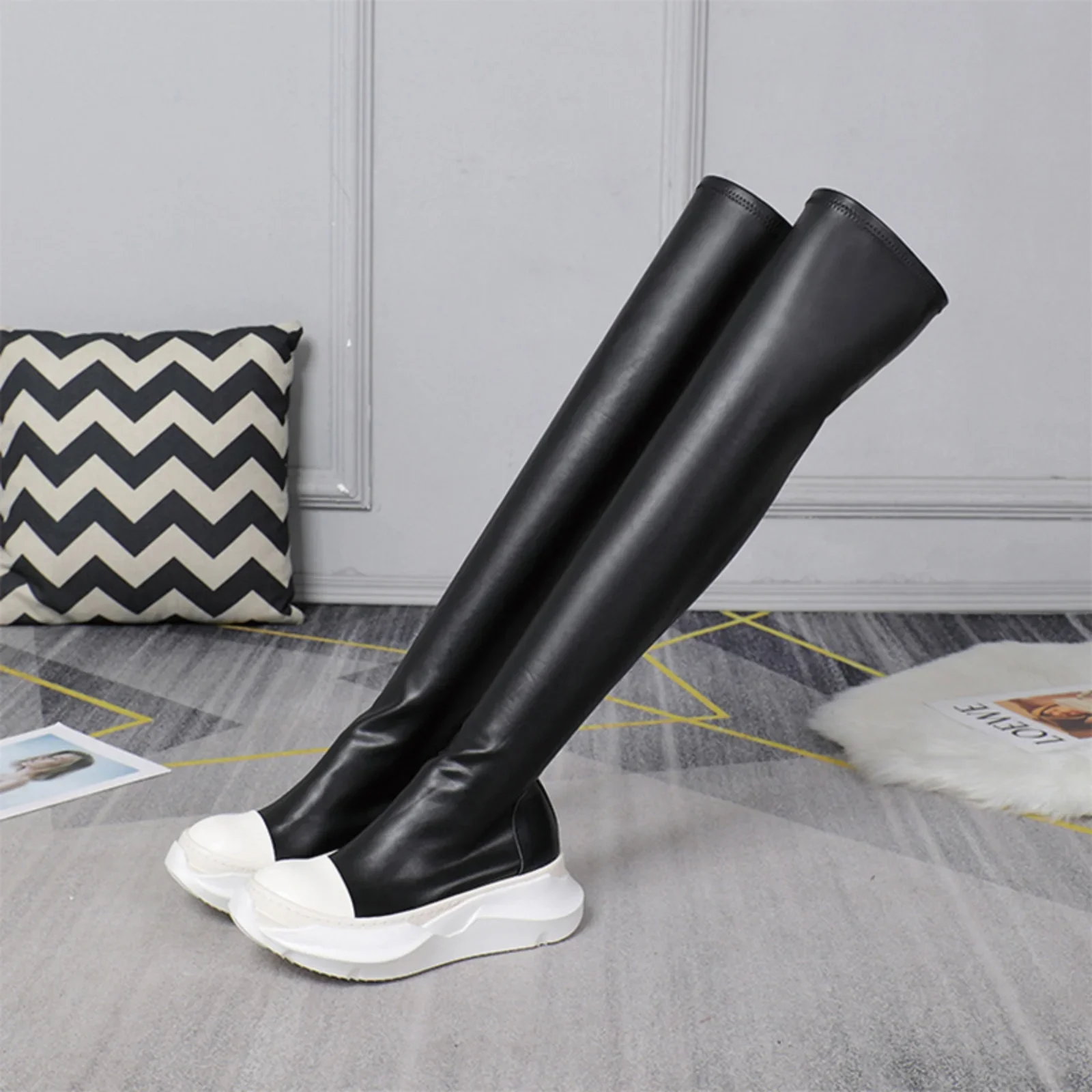 

New Fashion design Women and Men Over knee boots leather funky casual boots Trendy designer RO Punk Goth High top shoes