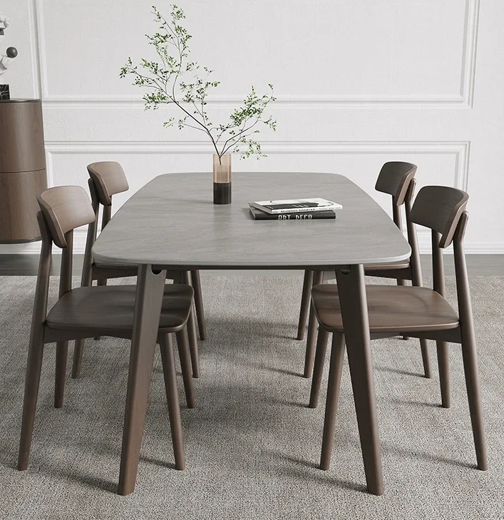 

A13 Stone Plate Dining Tables and Chairs Set Nordic Home Small Apartment Modern Simple and Light Luxury Solid Wood Rectangular