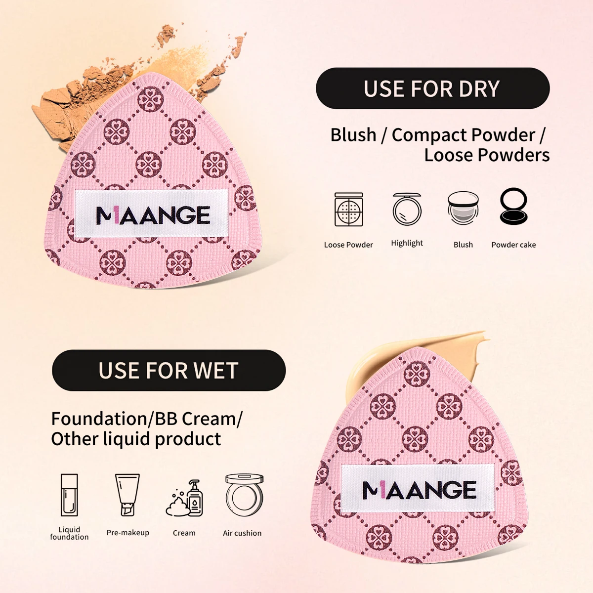 MAANGE 6-teiliges Make-up-Tool-Set, 4-teiliges Make-up-Pinsel, 2 Luftpolsterquasten, Doppelkopf, dichte Foundation, Concealer, Lidschatten, Rouge