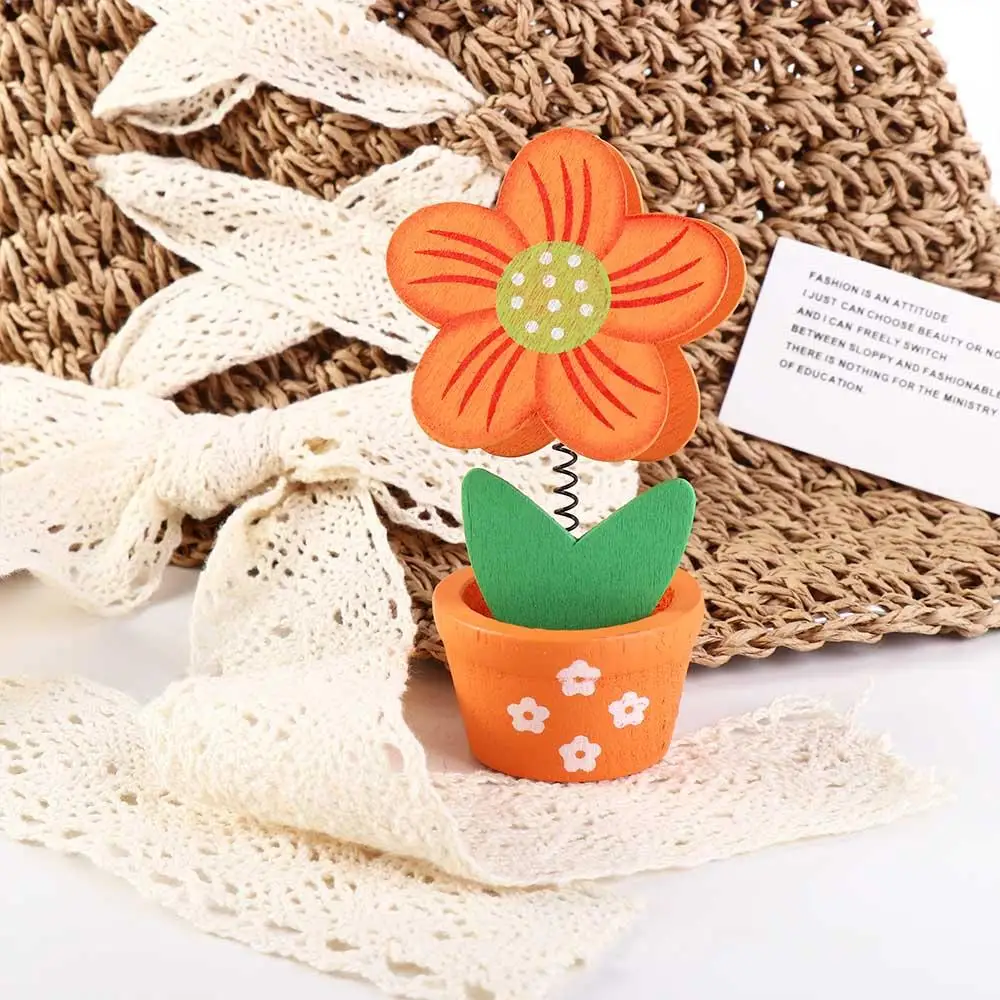 Cute Flower Wooden Photo Note Holder with Clip Name Card Message Memo stand Desk Decoration