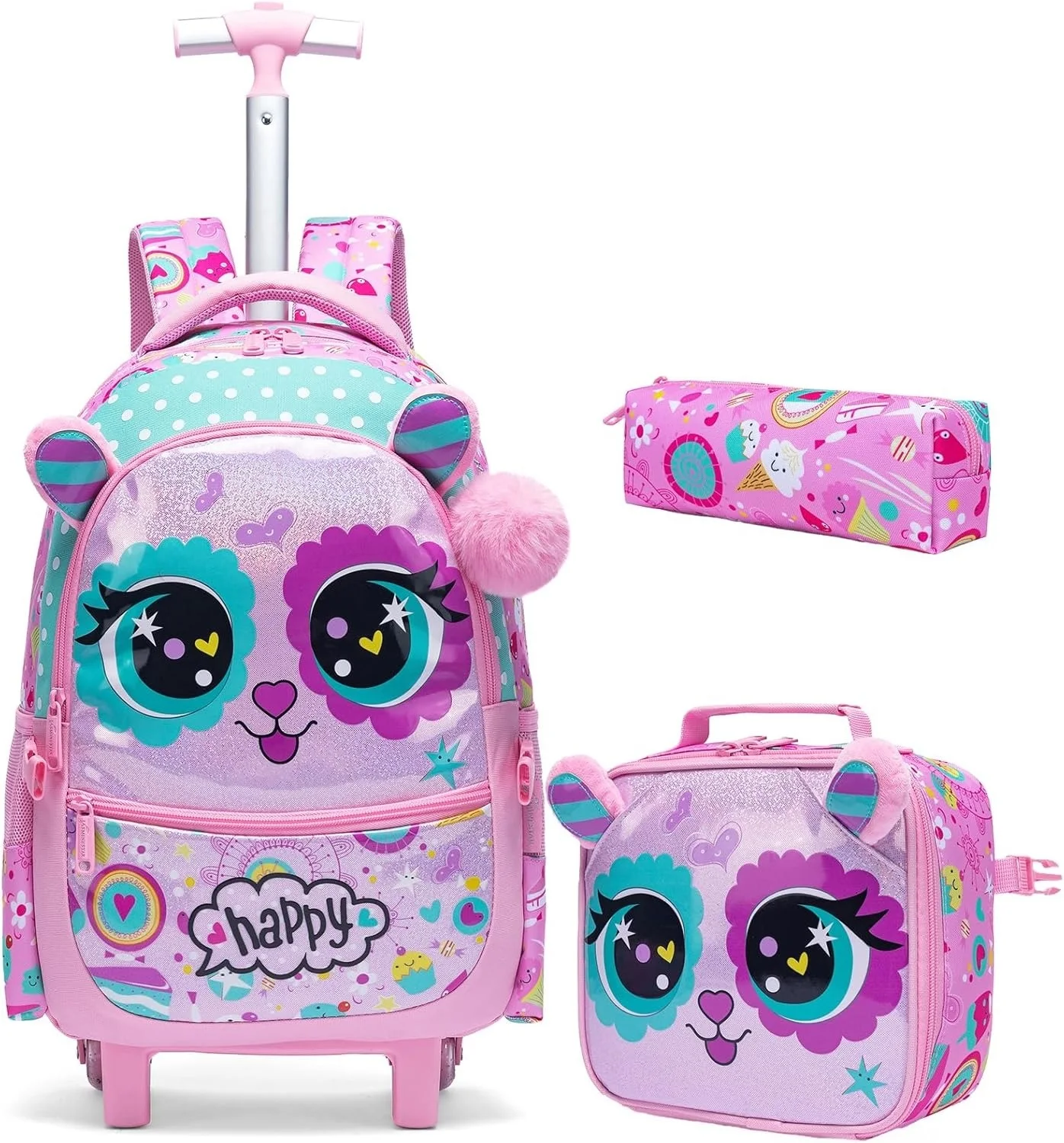 

3PCS Rolling School Bags for Kids Backpack with Wheels Back To School Backpack with Wheels Trolley Luggage Girls Travel Suitcase