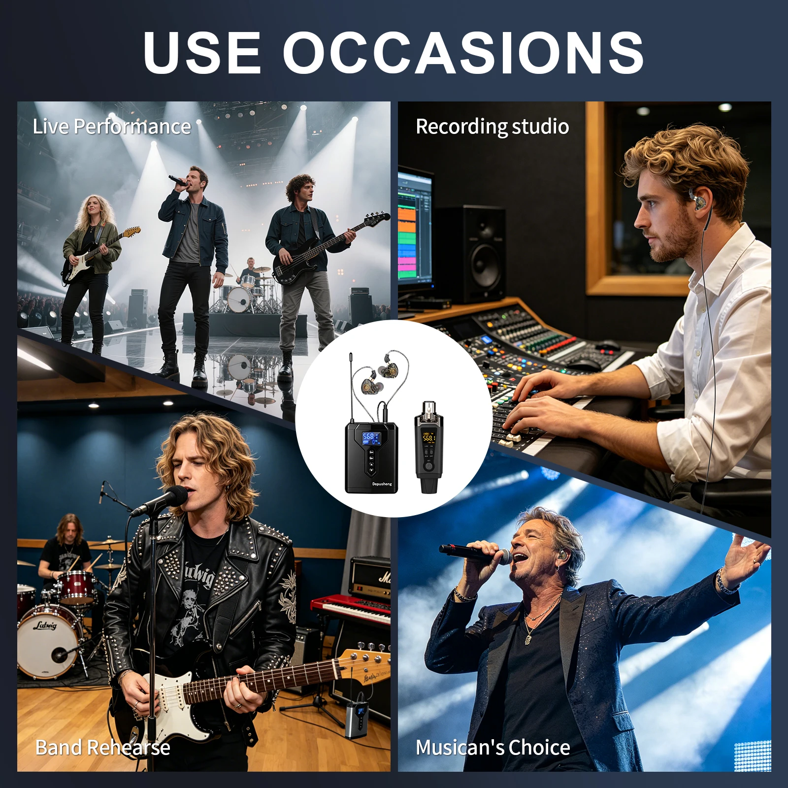Depusheng DE4 Kabelloses Ohrmonitor-System mit Sender, Clip-on-Empfänger, automatischer Kopplung, In-Ear-Monitoring für Studio, DJ – Detail 4