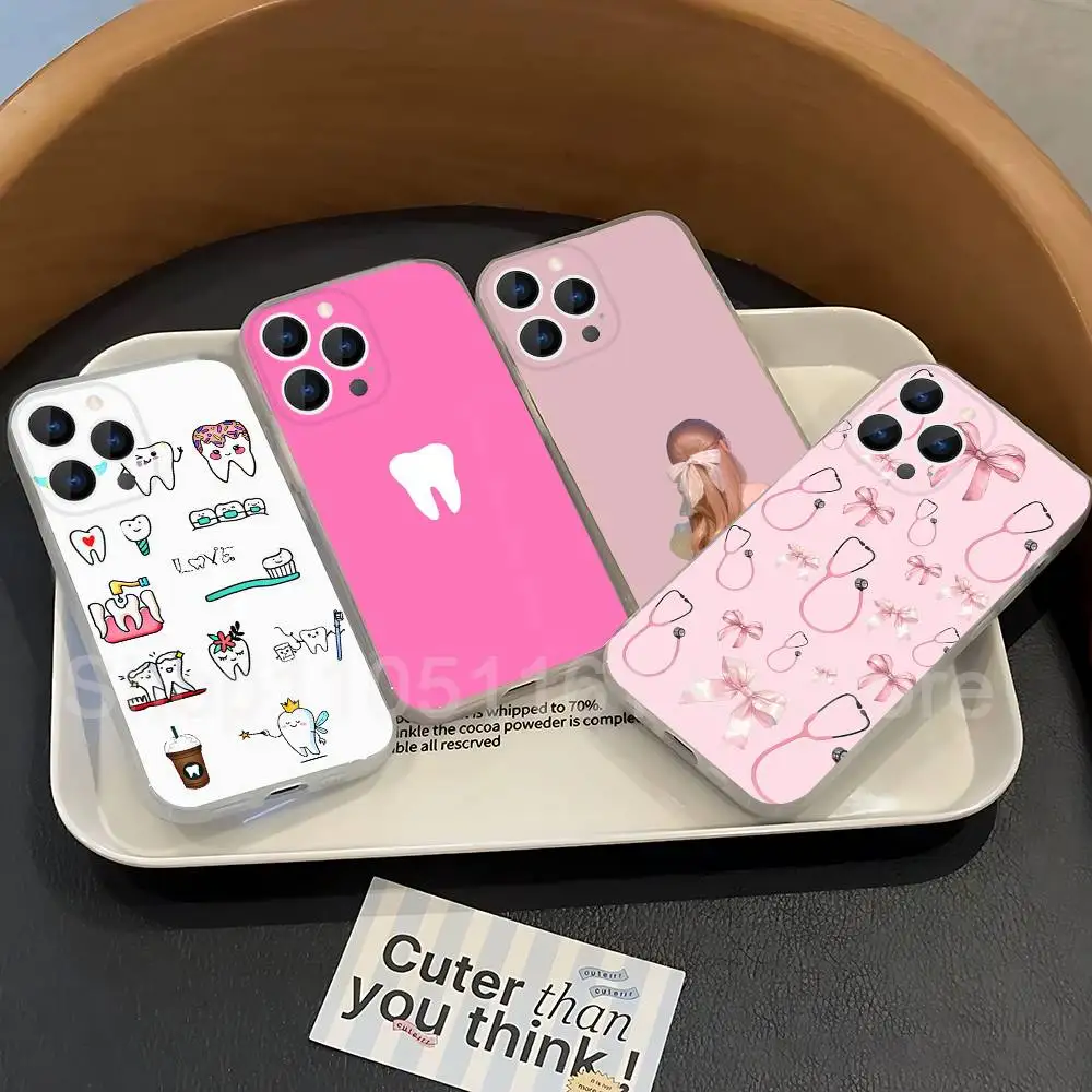 Прозрачный мягкий чехол для iPhone 17, 16, 15, 14, 13, 12, 11, Plus, Pro, Max, XR, XS, Plus, E, Mini с дизайном «Зубы стоматолога»