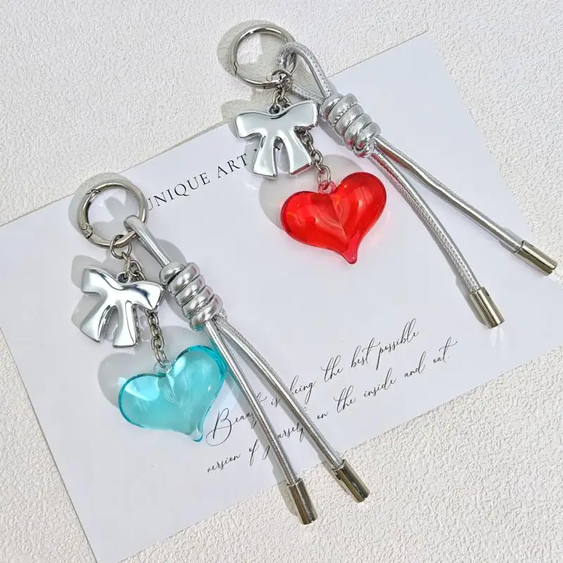 

Simple Commuting Versatile Metal Bow Heart Pendant Bag Pendant Leather Rope Keychain Knot Bag Accessories