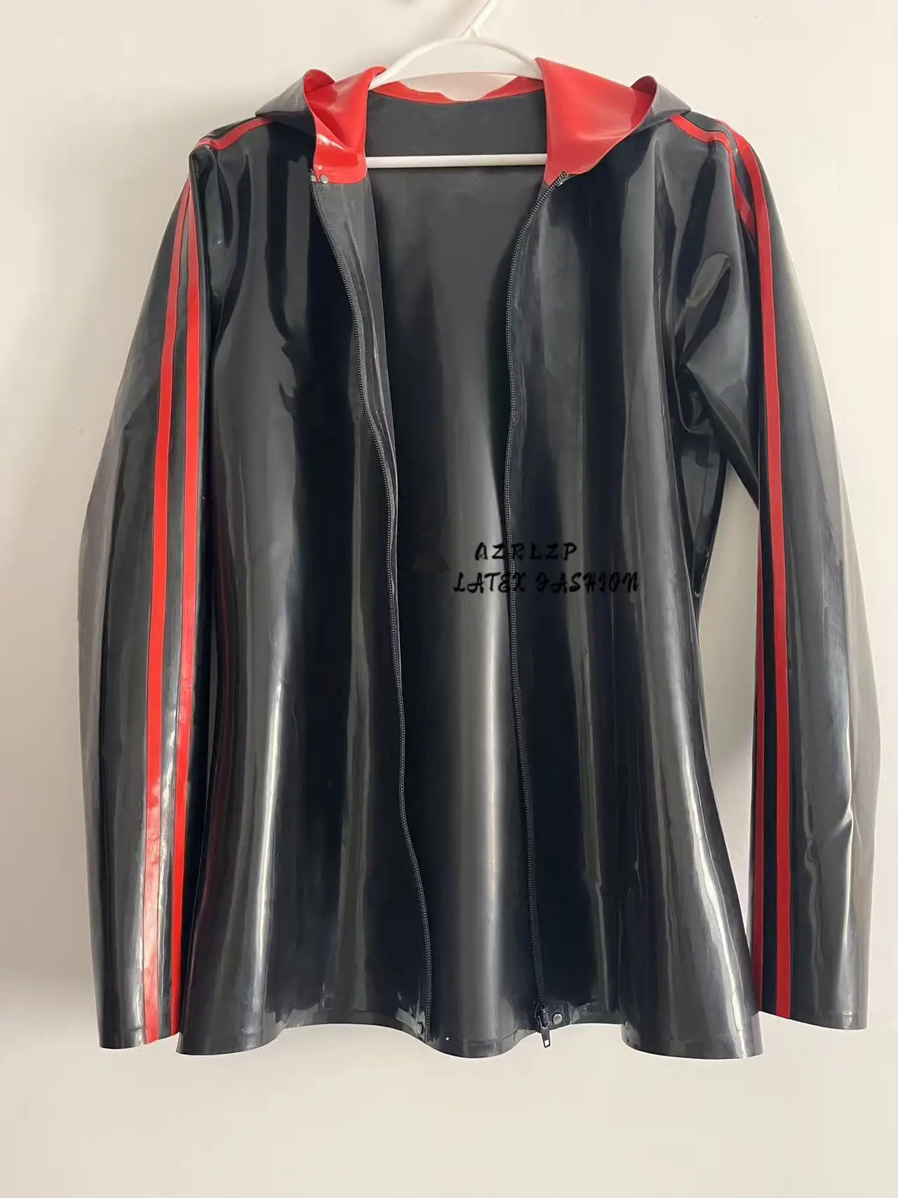 Schwarz-rote Herren-Langarmjacke, lässiger Kapuzenmantel