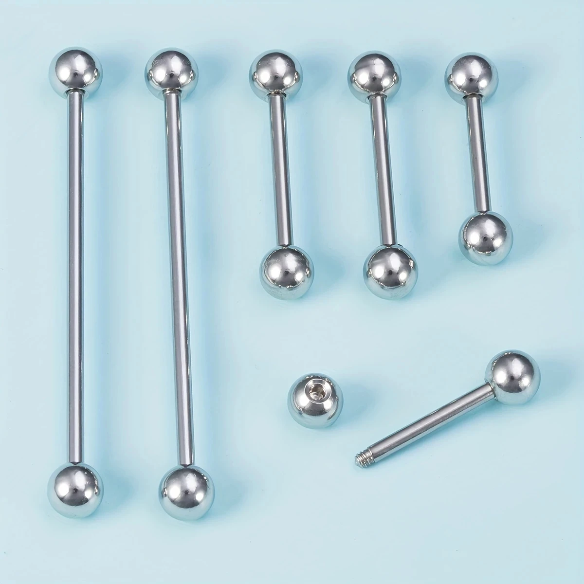 6/12pcs 14G Stainless Steel Piercing Barbell Kit Tongue Ring Nipple Bar Industrial Piercing Earrings Mixed 38mm 16mm 12mm
