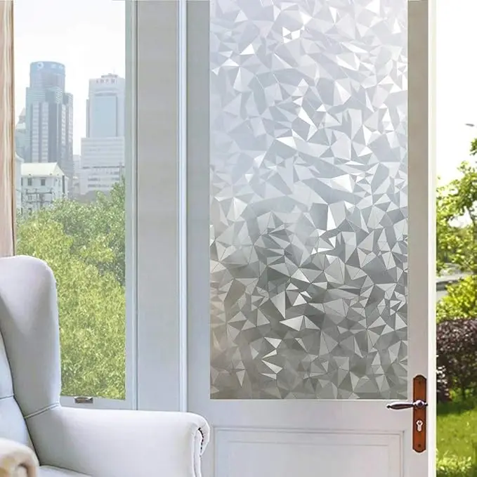 Diamond Pattern Window Privacy Film Roll Static Cling White Glass Sticker UV Block No Glue for Bathroom Office Door Window
