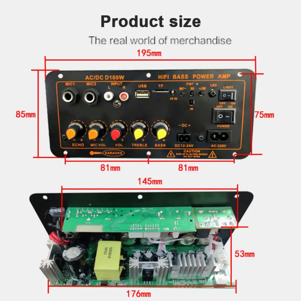 Woopker D100W Digital Amplifier Board Subwoofer Dual Microphone 5.0 AMP 100-300W 220V 12V-24V