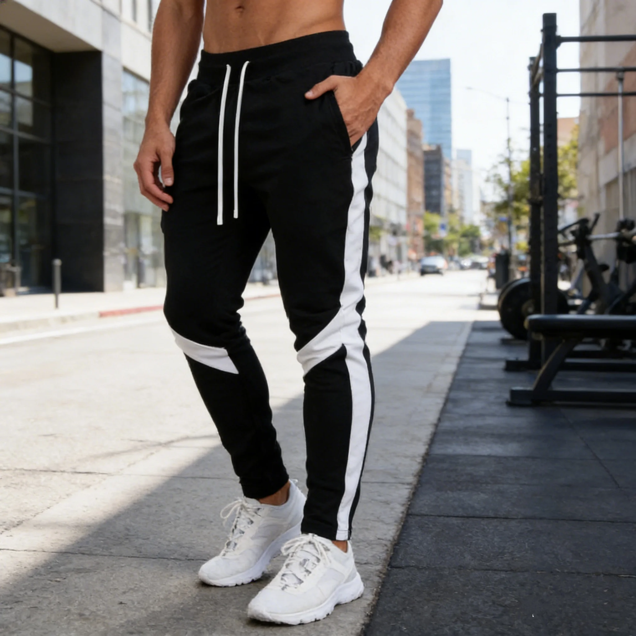 

2026Мужские повседневные брюки для бега, мужская спортивная одежда для фитнеса, спортивный костюм, узкие спортивные штаны, черные спортивные штаны для бега для спортзала