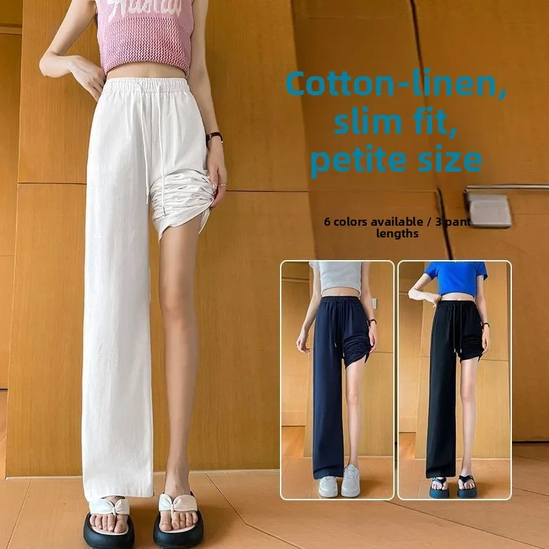 

High Waist Draped Wide Leg Pants Women's Summer Thin Cotton Linen Casual Trousers Straight Cut Faionable Ci Sle
