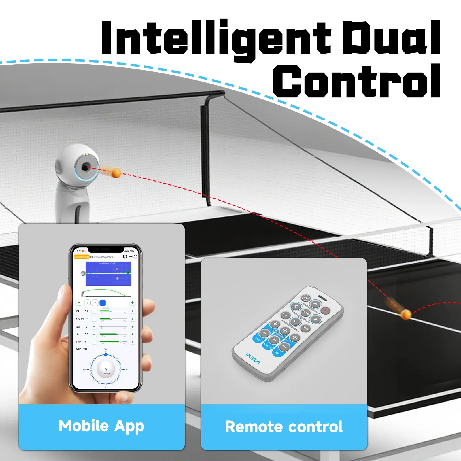 Hot Sell Three Wheel Drive Pusun Ping Pong Robot Machine with Remote Control  Ping Pong Ball Table Tennis Racket for Home Club