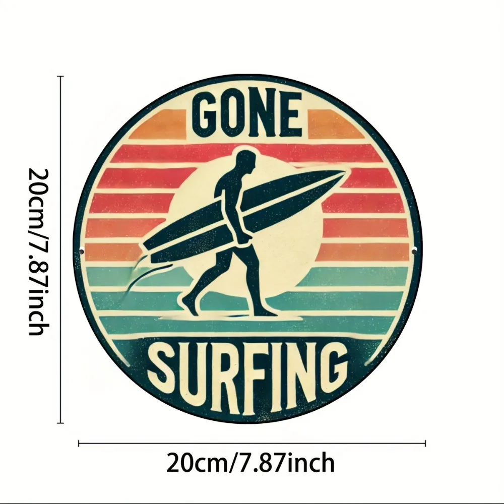 Vintage Surfboard Surfer Metal Tin Sign 20x20cm Retro Beach Wall Decor Aluminum Plaque Coastal Home Bar