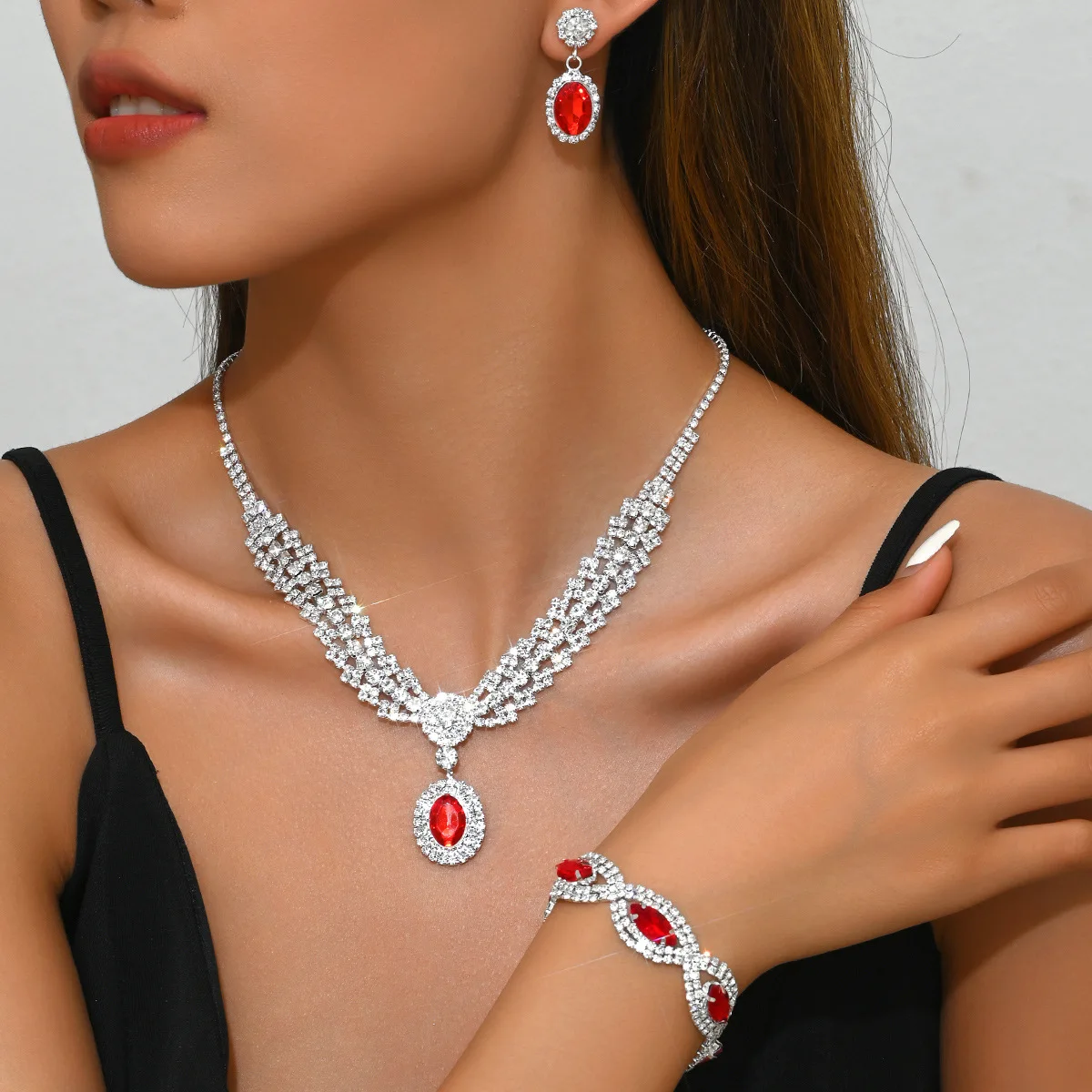 Women's Fashion Copper Claw Chain Temperament Water Drop Necklace Earrings Jewelry Set Wedding Banquet Party Holiday Gift