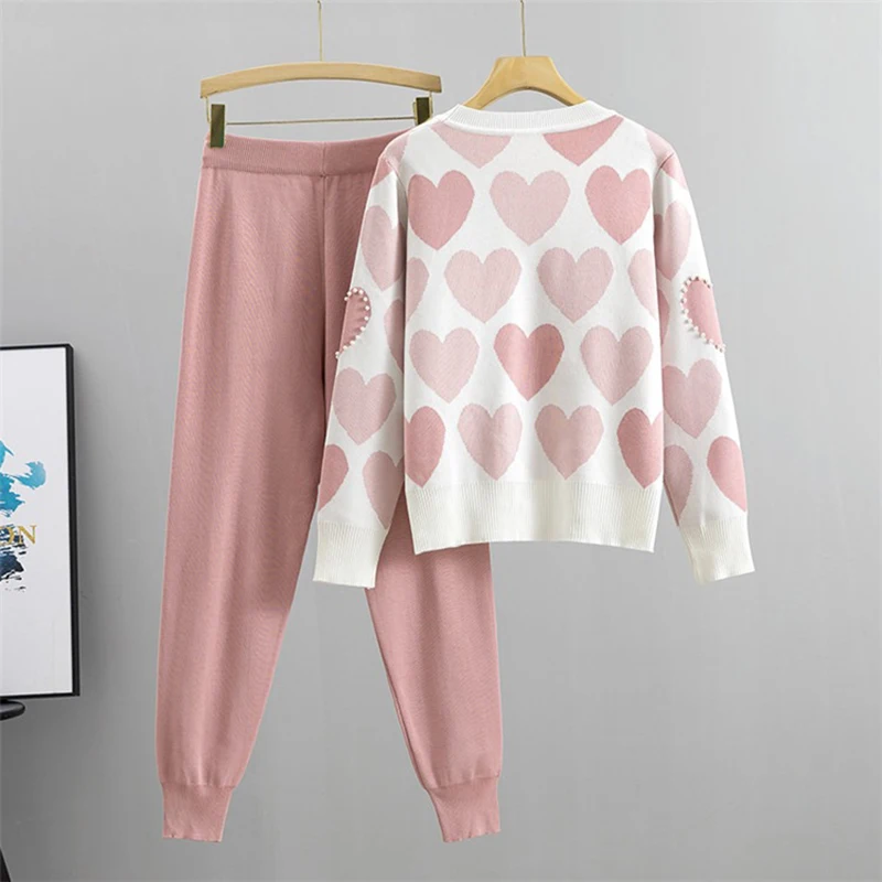 Women's Two-Piece Set Round Neck Wool Sweater Casual Sweater Set Women's Two-Piece Set Long Sleeved Wool Top And Small Leg  Pant