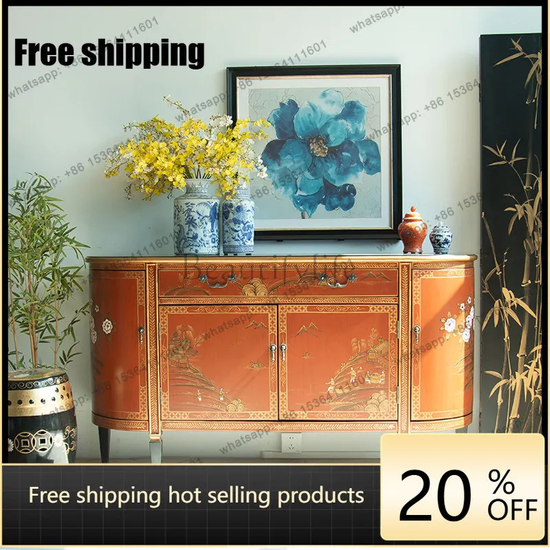 

LD25 new Chinese entrance solid wood dining side cabinet light luxury living room partition decorative locker