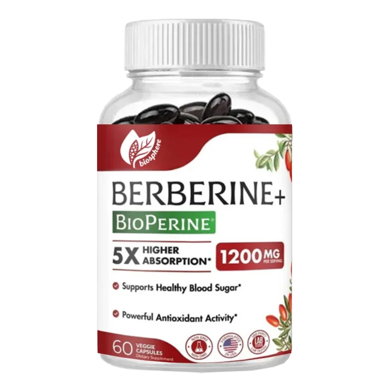 مكمل البربرين 1200 ملغ كبسولات نباتية غير معالجة خالية من المواد المعدلة وراثيًا مع معدل امتصاص 5x يزيد من مقاومة الجسم ودعم 60 قطعة
