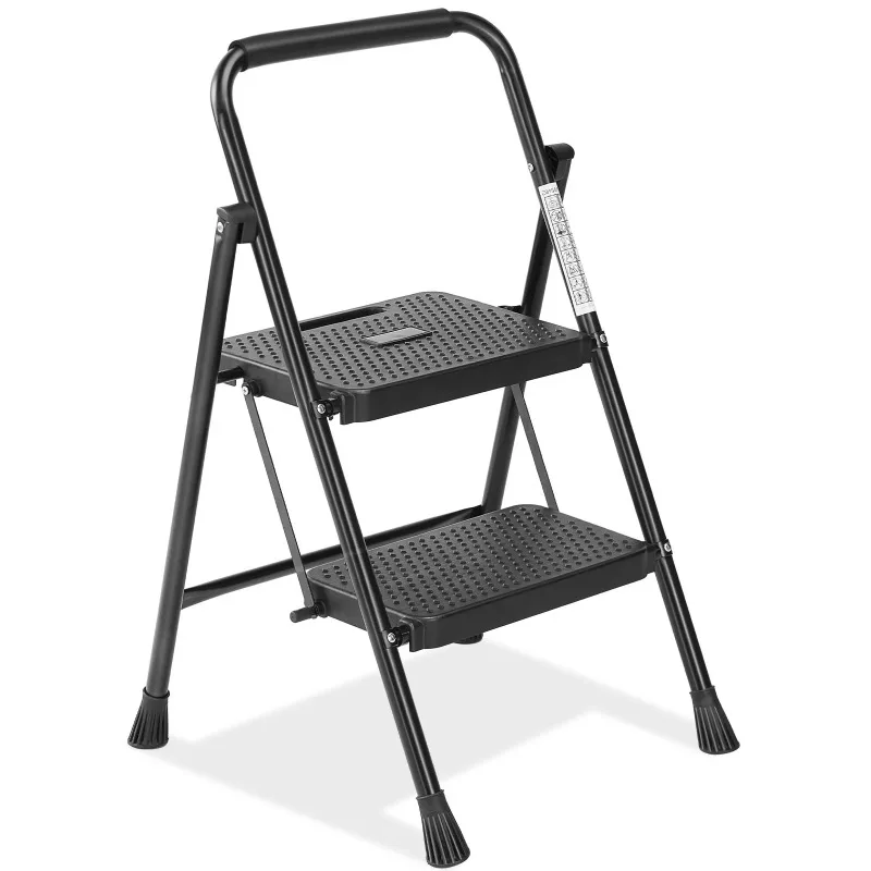 

Folding 2/3 Step Ladder Stool with Anti-Slip Pedal 800lbs Capacity Sturdy Steel Portable Cushioned Handle for Kitchen Home