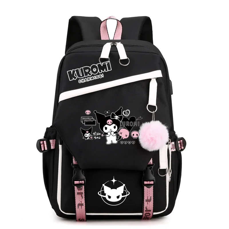 Lovely Kuromi Backpacks USB Cartoon Printed Mochila Rucksack Boys Girls School Bag Students Bookbag Teens Women Mochila Escolar