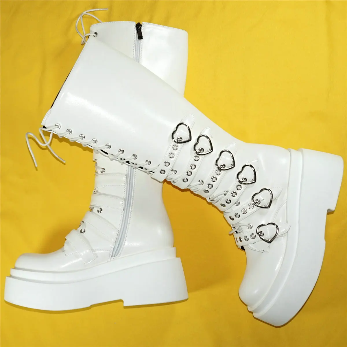 

High Heel Pumps Shoes Women White PU Leather Wedges Platform Knee High Snow Boots Female Round Toe Fashion Sneakers Casual Shoes