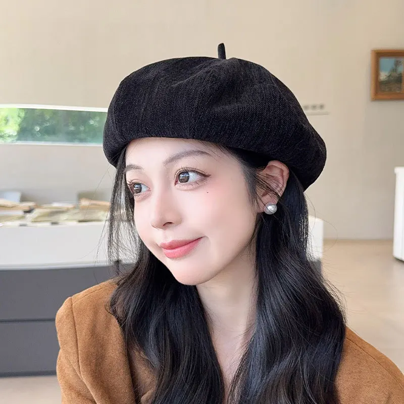 Spring and Autumn Korean Retro Solid Color Beret Women Travel Check-in Photo Commuter Warm Fashion All-match Painter Newsboy Cap