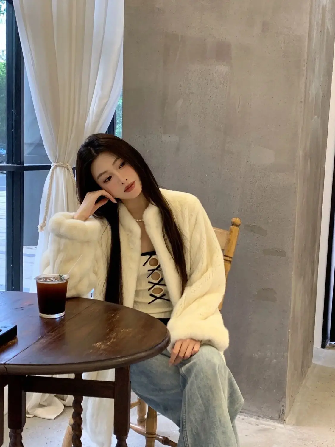 인조 모피 울 코트 여성용 아침용 편안한 턴다운 써멀 퍼리 블록 패션 여성 심플 페미니나 퓨어 태슬 바 하이엔드