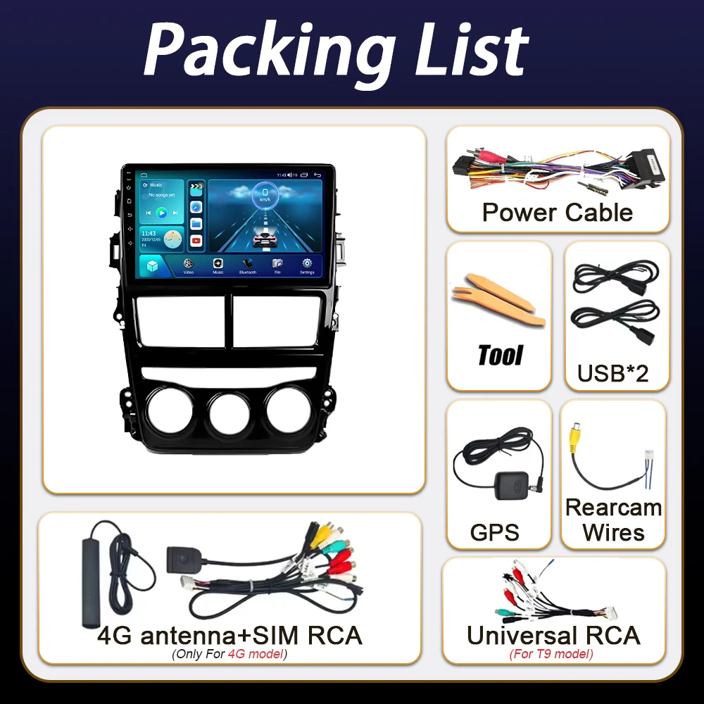 Android Car Radio Multimedia For Toyota Vios Yaris 2018 2019 2020 GPS Navigazione 2din DVD Head Unit Radio Samochodowe Blueto