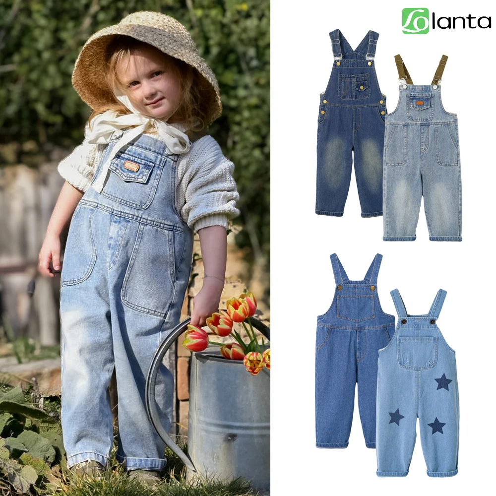 LOlanta Toddler Girls Overalls Denim Bib Jumpsuit Little Kids Baggy Jeans Overalls with Side Pockets 2-7 Years